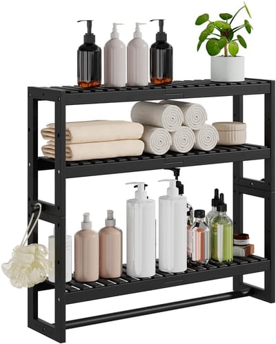 Dailygoods- Badkamerplank 3-Laags Verstelbaar - Opbergorganizer - Bamboe - Hangend/Vrijstaand - Multifunctioneel - Handdoekenrek - Opbergrek