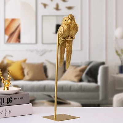 Kunst beeld - Papegaai sculptuur - Huis decoratie - Symbolisch liefdespaar - 38 cm hoog - Goud