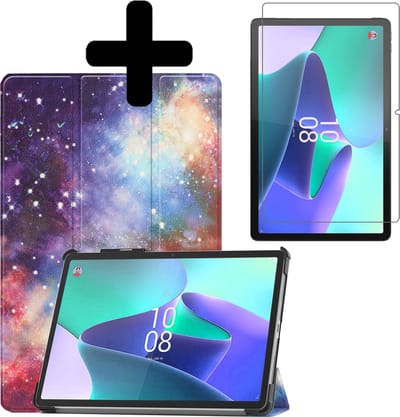 Hoes - Geschikt voor Lenovo Tab P11 Pro - Met Screenprotector - Trifold Bookcase - Hard Cover Case - Met Uitsparing Geschikt voor Lenovo Pen - Hardcover Book - Tablet Hoesje - Galaxy