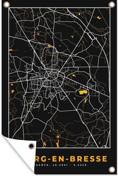 Muurdecoratie Bourg-en-Bresse - Stadkaart - Plattegrond - Kaart - Frankrijk - 120x180 cm - Tuinposter - Stadskaart - Tuindoek