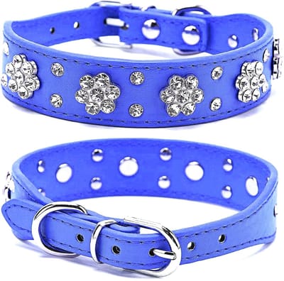 Dailygoods- Halsband Bling met Strass - Verstelbaar - Faux Leer - Maat S/M/L - Hondenhalsband - Diamanten Gesp - 100% Gloednieuw