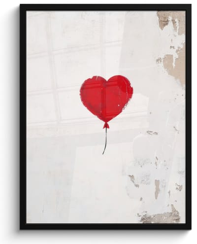 Poster in lijst - Fotolijst 50x70 cm - Posters - Ballon - Rood - Hart - Posterlijst zwart - Decoratie - Wanddecoratie woonkamer - Muurdecoratie slaapkamer