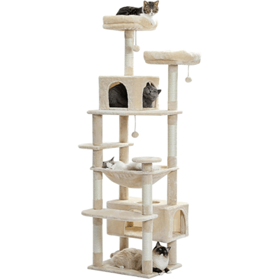PAWZ Road 184 cm grote krabpaal, kattenboom voor grote katten, kattenhuis met krabpalen en met sisal beklede krabmatten, 2 gewatteerde ligplatforms,