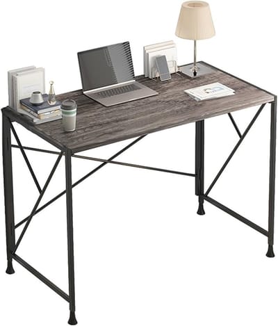 Folding Computer Desk 39 Inch (98.9 x 49.8 x 74.9 cm) – Compact Home Office Laptop Table – Modern MDF Study & Workstation Desk with Black Steel Frame, Scratch-Resistant Feet, Space Saving Design