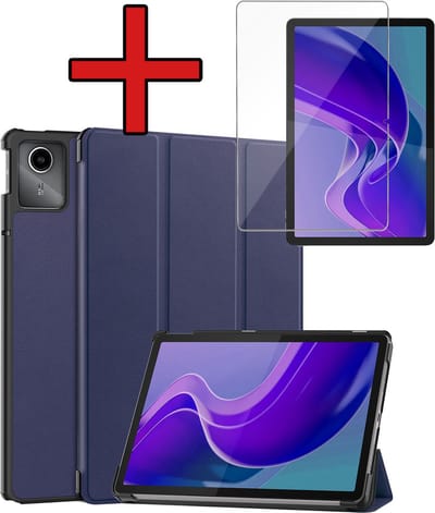 Hoesje - Geschikt voor Lenovo Tab M11 (11 inch) - Met Screenprotector - Hardcover Book Case - Trifold Bookcase Hoes - Hard Cover - Tablethoes - Donkerblauw