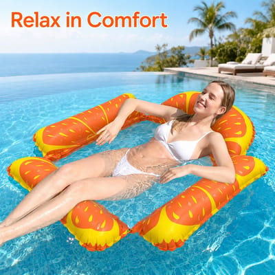 Zwembadfloat - Waterhangmat - Opblaasbare Sinaasappel Float Met Rugleuning - Netstof Zitvlak - PVC - 115 x 104 cm