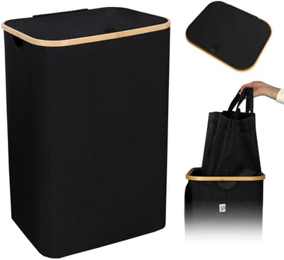 CALIYO Wasmand - Wassorteerder - Wasmand met Deksel - 69×43.5×32.5cm Nis Wasbox - Opvouwbare Mand Vuile Was - 100L - Zwart