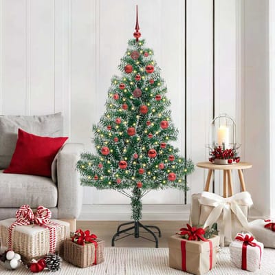 vidaXL - Kunstkerstboom - Sneeuw - Gevlokt - met - LED - Licht - Groen - en - Wit - 150 - cm