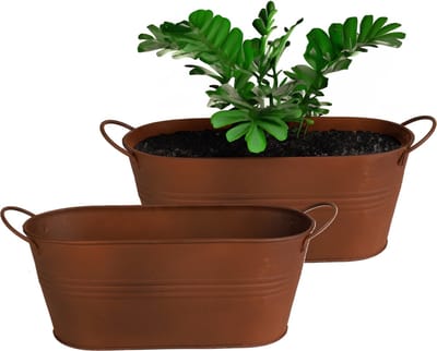Sunnydays Teil/plantenpot/bloempot - 2x - zink - roestbruin - L34 x D12 x H13.5 cm