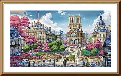 Borduurpakket Nova Sloboda - View of Notre Dame de Paris - Notre Dame - bewerkte achtergrond