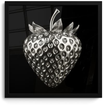 Poster in lijst - Fotolijst 40x40 cm - Posters - Aardbei - Zaadstructuur - Realistisch - Posterlijst zwart - Decoratie - Wanddecoratie woonkamer - Muurdecoratie slaapkamer