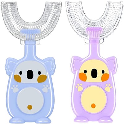 Dailygoods - U-vormige tandenborstel, 2 stuks, kindertandenborstel, U-vorm, 360 graden tandenborstel voor de hele mond, siliconen kindertandenborstel, U-vorm, 2-4 jaar