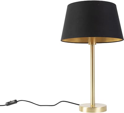 QAZQA simplo - Klassieke Tafellamp met kap - 1 lichts - H 525 mm - Zwart Goud - Woonkamer | Slaapkamer