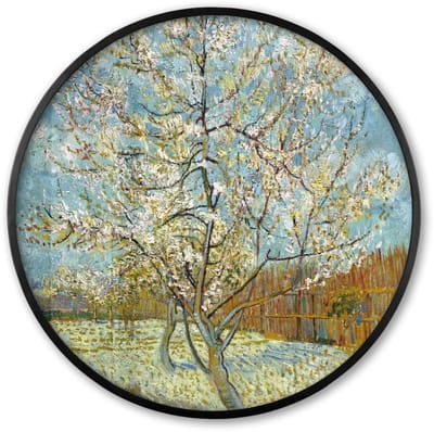 Poster in lijst Rond - Fotolijst 60x60 cm - Posters - Bloeiende perzikboom - Vincent van Gogh - Ronde posterlijst zwart - Decoratie - Wanddecoratie woonkamer - Muurdecoratie slaapkamer