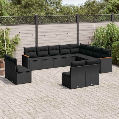 vidaXL - 12-delige - Loungeset - met - kussens - poly - rattan - zwart