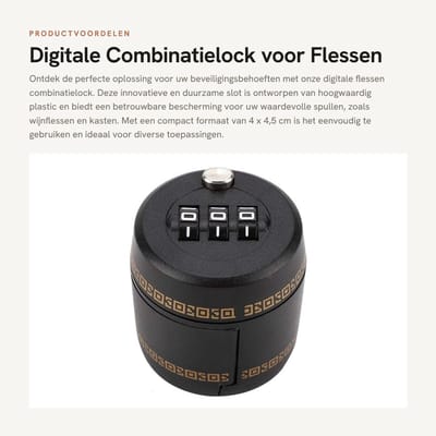 Dailygoods- Codelock Digitale Code - Sleutelloze Beveiliging - Fles Beveiligingsslot - Duurzaam Plastic - Voor Wijnopslag - Afmetingen 4 x 4,5 cm - Fleslock