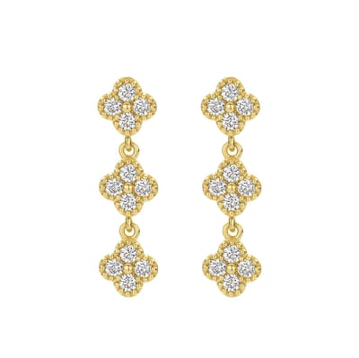 New Bling - 9NB-1601 - Zilveren Oorbellen met 3 Klavertjes – Goudkleurig - 24.5mm