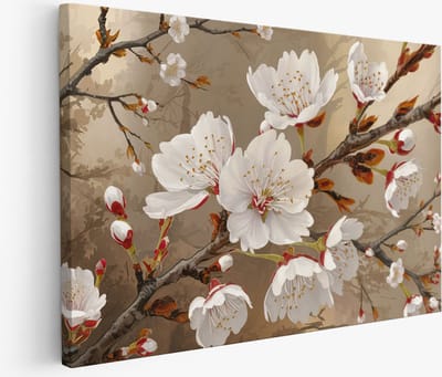 Saammp Muurcirkel Hout - Wit Roze Gekleurde Bloemen - Natuur - Abstract - Ø 90 - Wandcirkel - Wanddecoratie Cirkel - Muurdecoratie Woonkamer - Kantoor Decoratie