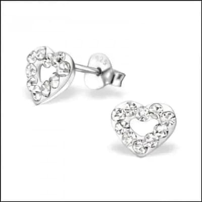 Aramat Jewels | Oorbellen | Zilveren Hartje Oorstekers – 925 Zilver -Emaille | Kristal/Transparant-8x7mm | |7mm | Zilver | Kinderen, Volwassenen | Verkleurd niet