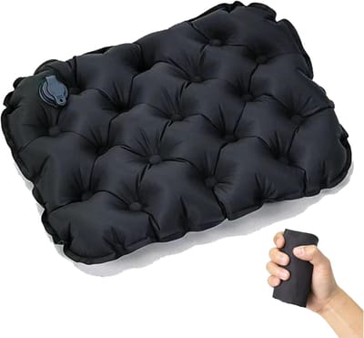Opblaasbaar zitkussen, lichtgewicht luchtkussen voor kamperen, waterdicht draagbaar luchtmatras, geschikt voor rotsklimmen, wandelen, kantoor, vliegtuig, auto en stadionzitplaatsen (zwart).