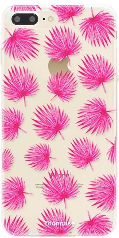 Fooncase Hoesje Geschikt voor iPhone 7 Plus - Shockproof Case - Back Cover / Soft Case - Pink leaves / Roze bladeren
