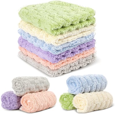 Dailygoods- Gezichtsdoek 30,5 x 30,5 cm - 6 stuks - Herbruikbaar - Microvezel - Zacht voor gevoelige huid - Elegant streeppatroon - Washandje