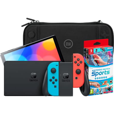 Nintendo Switch OLED Blauw/Rood + Nintendo Switch Sports + BlueBuilt Beschermhoes
