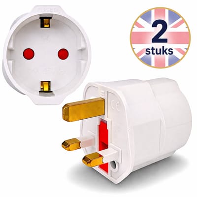 DEGG® - 2x Reisstekker Engeland – Type G Adapter – EU naar UK Stekker – 2 Stuks – Voor Schotland, Malta, Singapore, Hong Kong en Meer – Wit