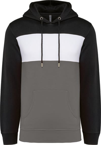 Kariban Driekleurige unisex sweater met capuchon K4016 - Black / White / Basalt Grey - L