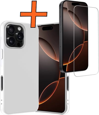 Hoes - Met Screenprotector - Geschikt voor Apple iPhone 16 Pro - Sterk & Shockproof - Back Cover - Siliconen Case - Telefoon Hoes - Wit