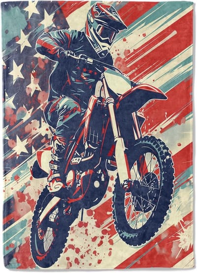 Patriottische motocross flanellen deken 100x130 cm - zachte, lichte winterdeken voor binnen en buiten