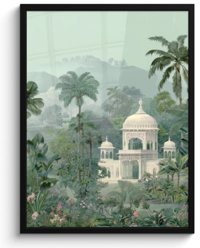 Poster in lijst - Fotolijst 60x80 cm - Posters - Tropische tuin - Koepelgebouw - Bloemen - Posterlijst zwart - Decoratie - Wanddecoratie woonkamer - Muurdecoratie slaapkamer