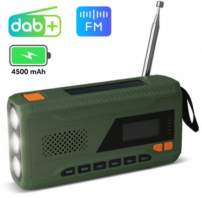 Noodradio DAB+ en FM - Draagbare DAB Radio - Solar Opwindbaar - Opwindbare Bouwradio - Werfradio Met Zaklamp - Powerbank 4500 mAh - Zonneenergie Radio Survival Noodpakket - Noodrantsoen