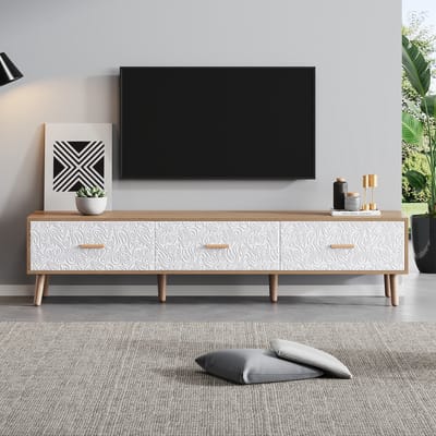 Sweiko TV-meubel - Hout look - Vintage textuur - 150*35*39 cm - Wit+Bruin