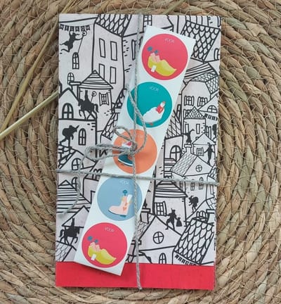 10 cadeauzakjes Sinterklaas met cadeaustickers- Inpakzakjes met silhouetten van huizen en Pieten op de daken- Handig voor het inpakken van schoencadeautjes