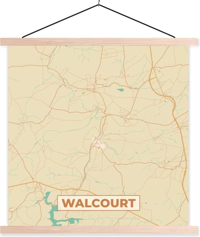 Posterhanger incl. Poster 40x40 cm - Schoolplaat - Walcourt - Plattegrond - Stadskaart - Kaart - België - Textielposter - Blanke latten - Stadskaart
