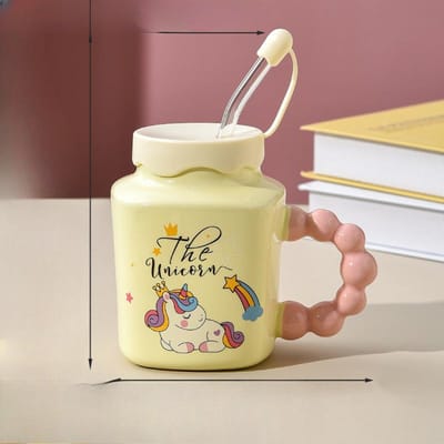Schattige Eenhoorn Beker met Glazen Rietje Mok Grote Capaciteit Meisjes Hart Melk Fufu met Deksel Waterbeker Keramiek 500ml
