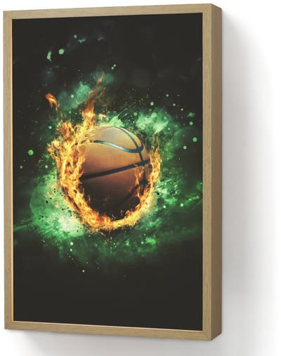 Nachtlampje 40x60 cm - Kinder lamp - Basketbal - Vuur - Vlammen - Groen - Tafellamp kinderkamer draadloos - Slaapkamer lampje - Bedlamp kinderen - Kinderlampje - Wandlamp babykamer - Nachtlampjes