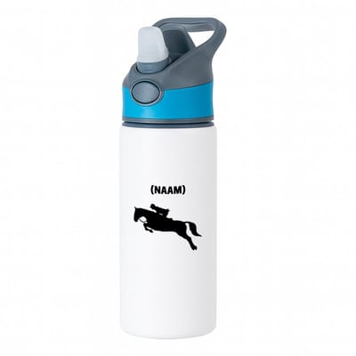 Hacebo® - Paardrijden met eigen naam waterfles met rietje blauw - Paardrijden - Paardrijder - Sport - water fles - 650ML
