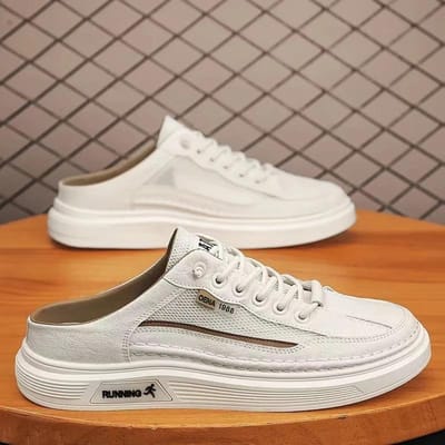 Zomerpantoffels Herenschoenen Ademende mesh stoffen schoenen Herenmode Buiten Casual schoenen Canvas pantoffels Chanclas De Hombre 42 white
