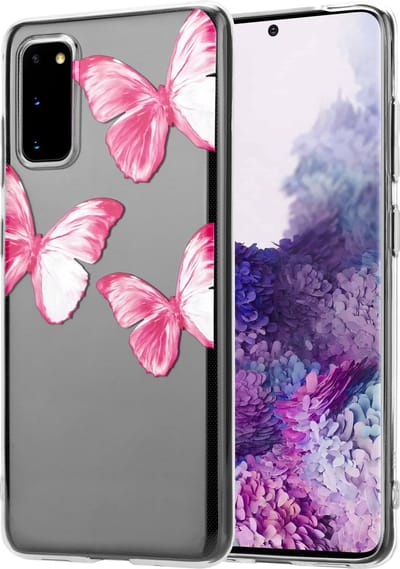 ShieldCase Siliconen hoesje geschikt voor Samsung Galaxy S20 hoesje - Butterfly Kisses - Doorzichtig hoesje met roze vlinders - Vlinderpatroon - Transparant