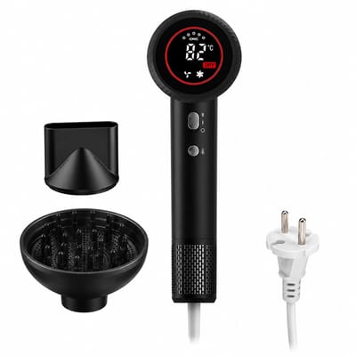 Bladeless haardroger - 1600 W - digitaal display - 3 warmtestanden - concentrator en diffuser