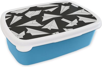 Broodtrommel Blauw - Lunchbox - Brooddoos - Design - Papier - Vliegtuig - 18x12x6 cm - Kinderen - Jongen