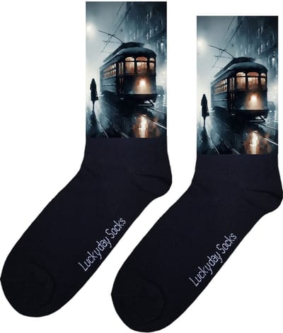 Tram - Opkikker - Grappige sokken - Valentijns cadeau - Verjaardag cadeau - Sinterklaas cadeau - Kunst - Leuke sokken - Vrolijke sokken - Trein - Spoorbaan - Dame - Kerst Sokken - Vaderdag - Moederdag - Kerstcadeau - Socks die Happy maken - 37-44