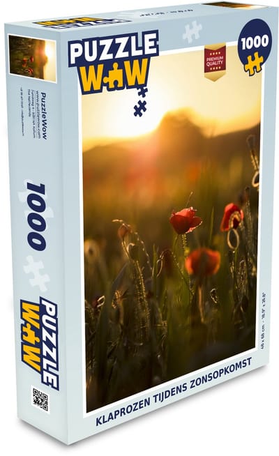 Puzzel Klaproos - Zonsondergang - Goud - Legpuzzel - Puzzel 1000 stukjes volwassenen