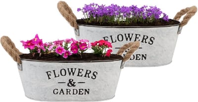 DK Design Plantenpot/bloempot teil Jardin- 2x - zink - wit - L26 x D17 x H11 cm