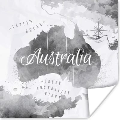 Poster Australië - Wereldkaart - Waterverf - 30x30 cm