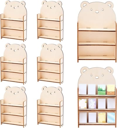 8 Sets Miniatuur Boekenplanken - 3 Laags Houten Boekenstandaard voor Mini Beertjes - Decoratieve Opslag voor Speelgoed en Verzamelobjecten