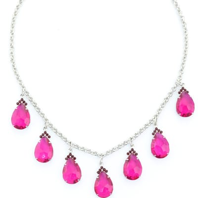 Behave ketting - Fuchsia druppelvormige hangers - Nikkelvrij - Modeaccessoire