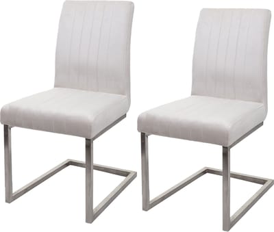 Set van 2 sledestoelen MCW-L14, bezoekersstoel conferentiestoel, fluweel geborsteld roestvrij staal ~ crème-wit